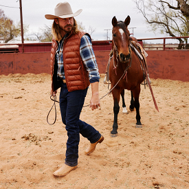 Men's Leather Puffer Vest :: Cognac