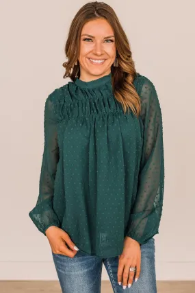 Mesmerizing Sights Swiss Dot Blouse- Hunter Green