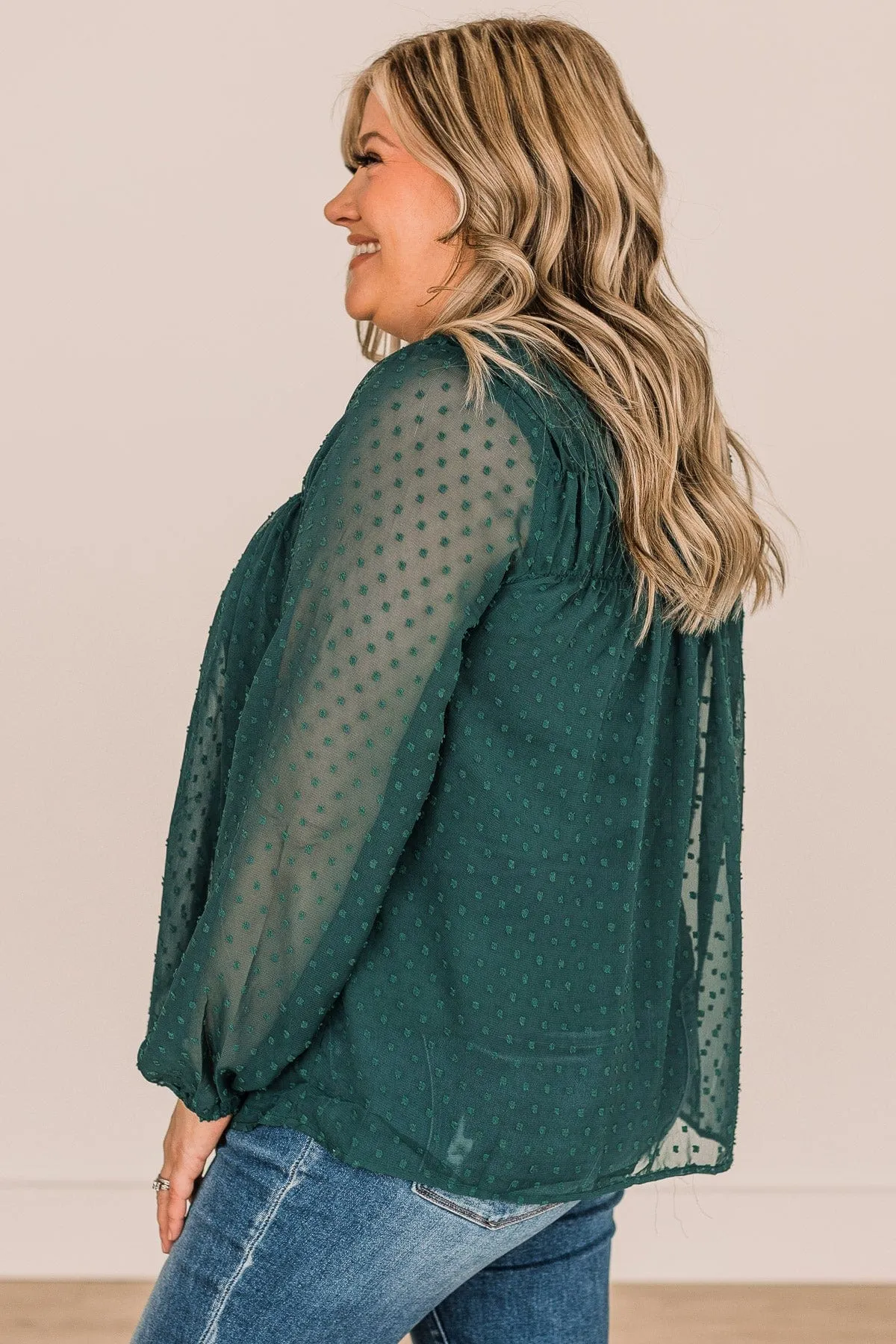 Mesmerizing Sights Swiss Dot Blouse- Hunter Green