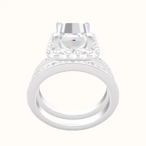 Micropave Engagement Ring With Halo Head and Matching Band