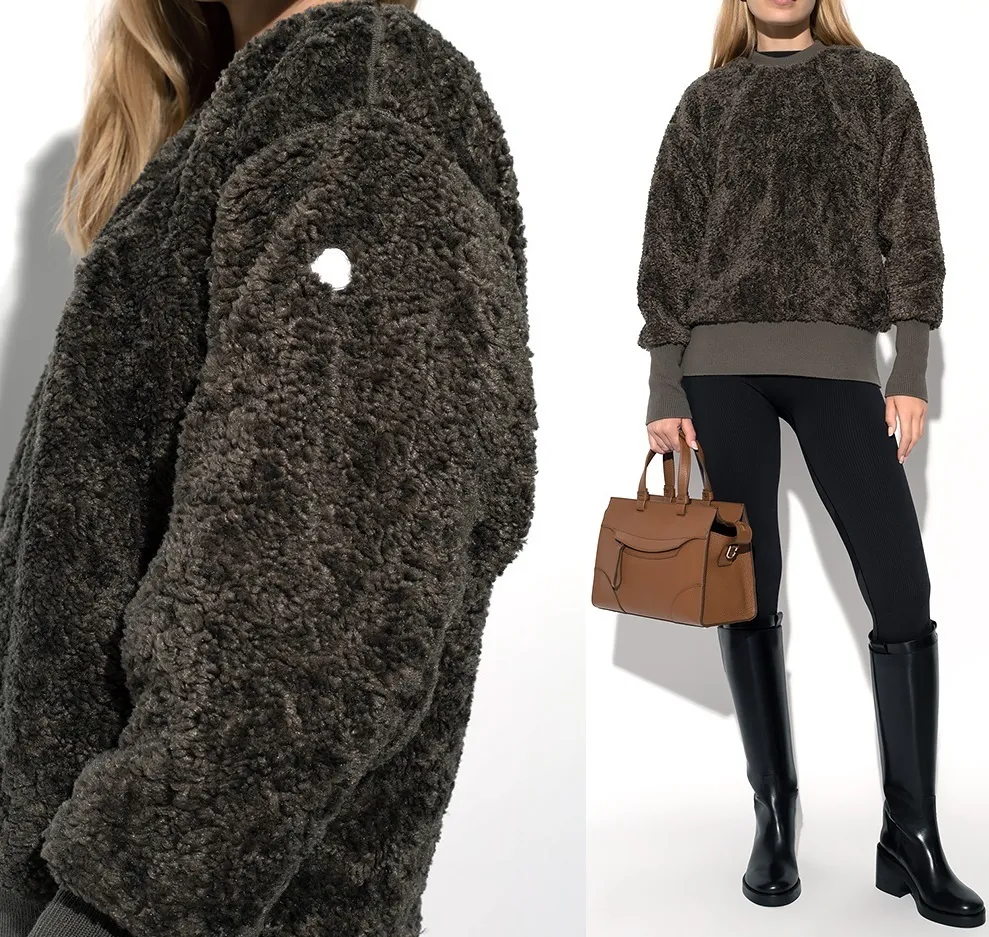 MONCLER  |Crew Neck Long Sleeves Oversized Shearling Logo