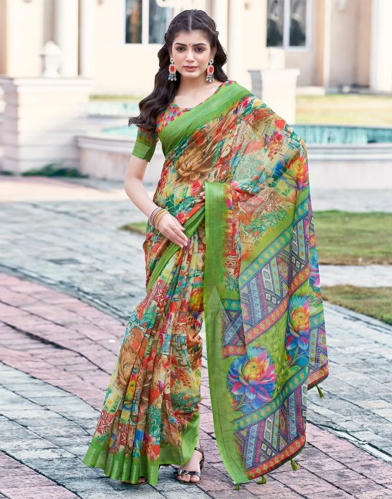 Multi Linen Printed Sarees