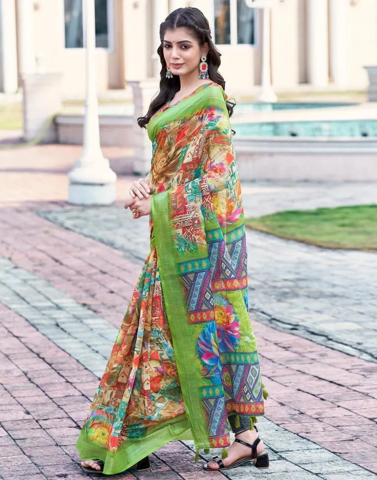 Multi Linen Printed Sarees