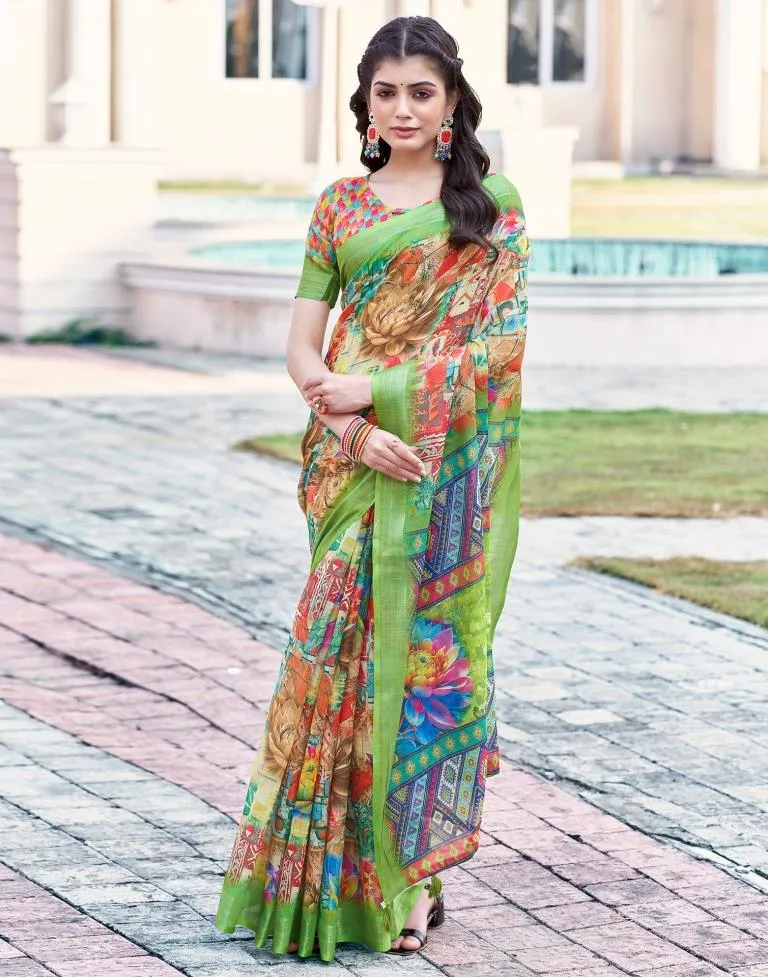 Multi Linen Printed Sarees