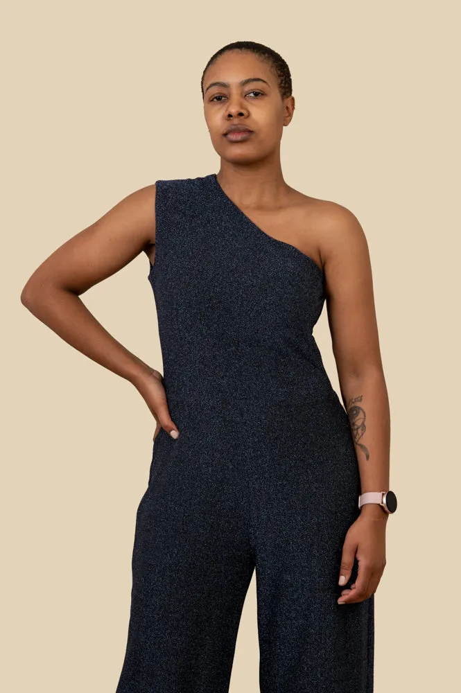 Navy Bling One Shoulder Jumpsuit