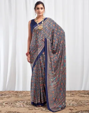 Navy Blue Silk Printed Sarees