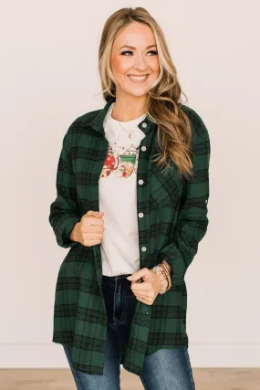 Never Gets Old Plaid Button Top- Hunter Green