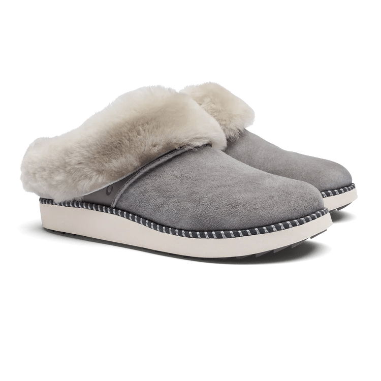 Olukai Women's Ku'i Shearling Mule Slippers - Fog/Mist Grey