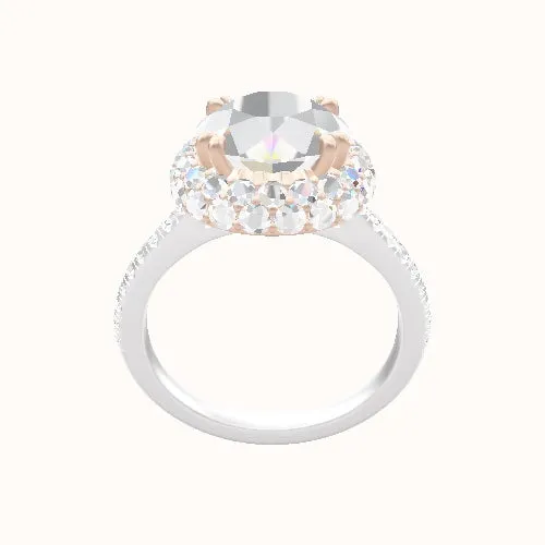 Pave Cathedral Engagement Ring With Double Prong Waterfall Halo Head