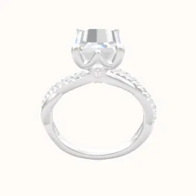 Pave Rope Engagement Ring With Crown Six Prong w. accent Diamond Head