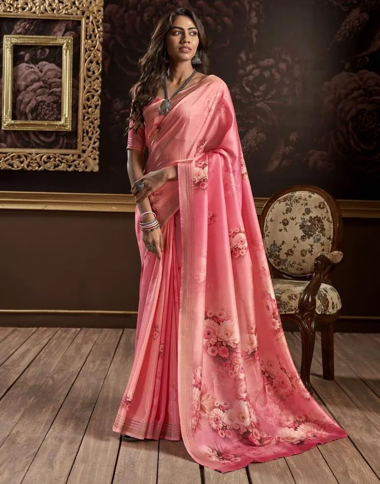 Peach Silk Printed Sarees