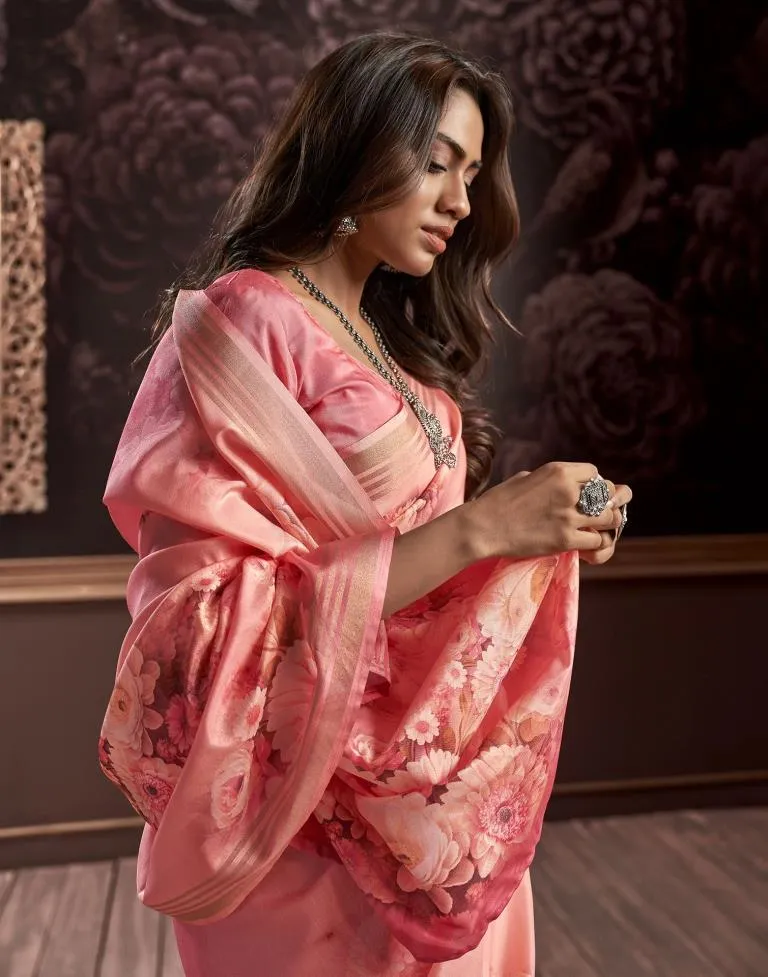 Peach Silk Printed Sarees