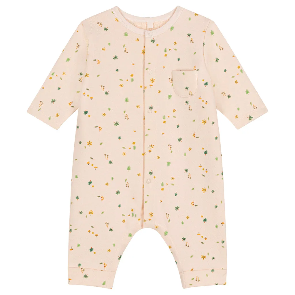 Petit Bateau Baby Fleece Jumpsuit Autumn Print Avalanche Cream