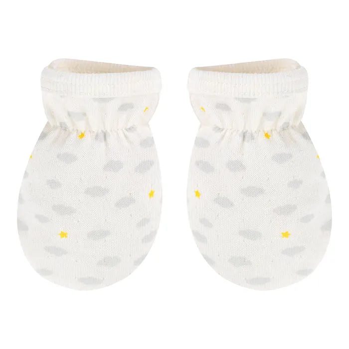 Petit Bateau Baby Tore Mittens White With Cloud Print