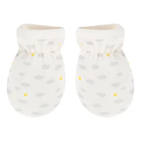 Petit Bateau Baby Tore Mittens White With Cloud Print