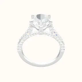 Petite Cathedral Three Row Engagement Ring With Crown Four Prong w. Surprise Diamond Head