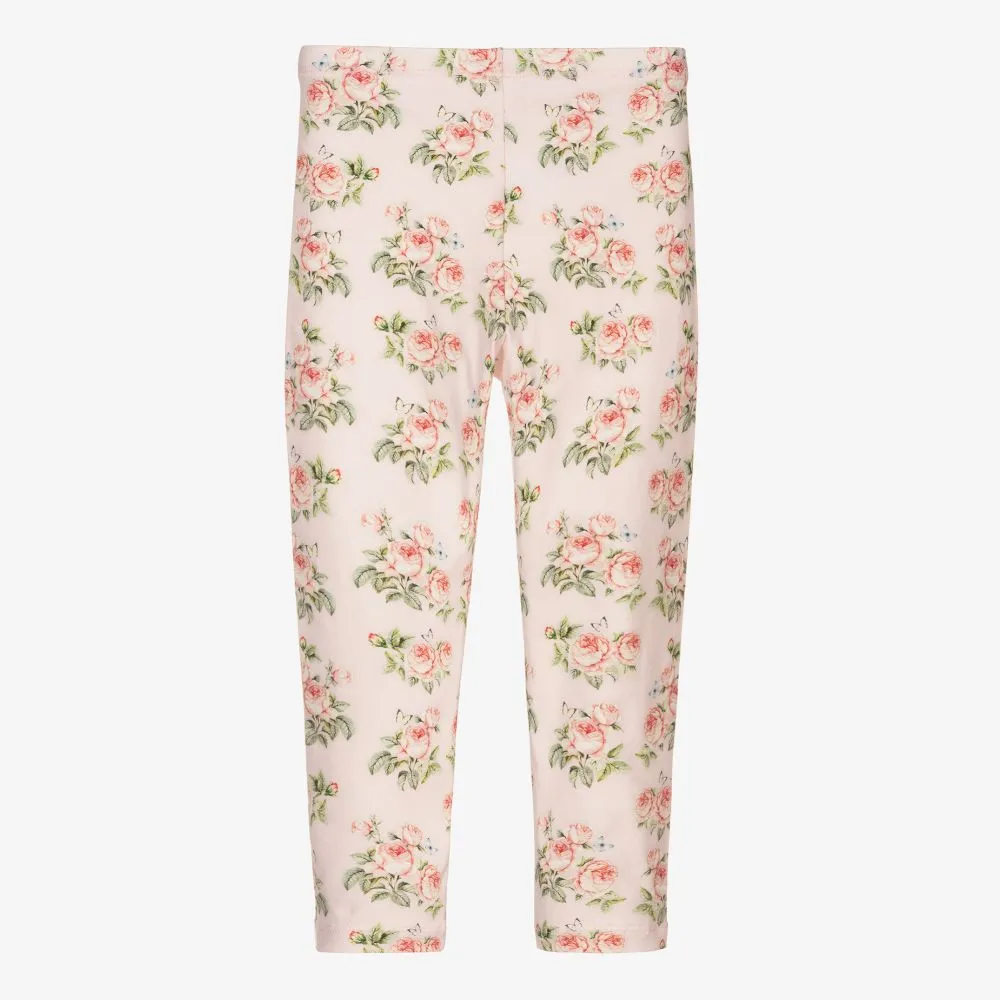 Pink Cotton Floral Leggings