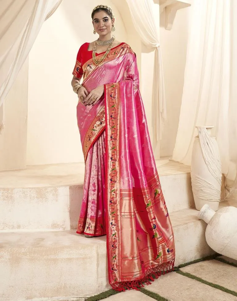 Pink Silk Woven Sarees