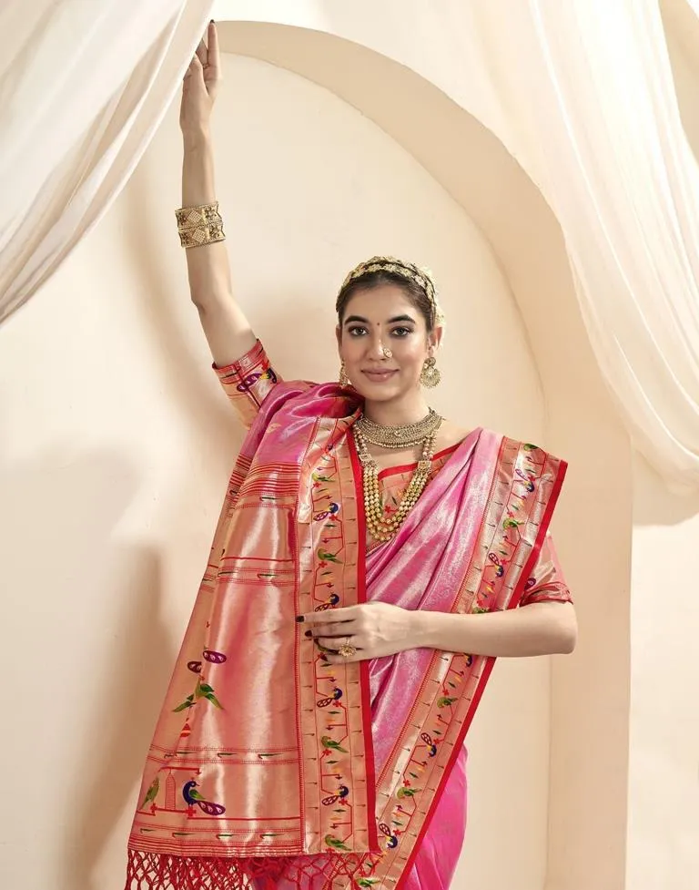 Pink Silk Woven Sarees