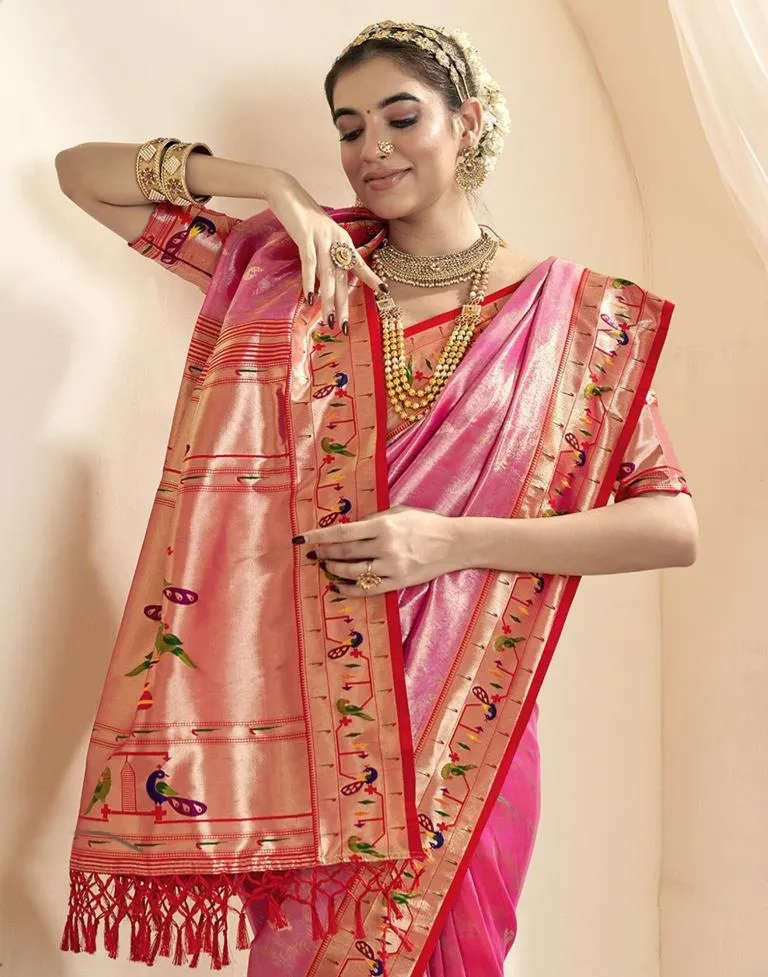 Pink Silk Woven Sarees