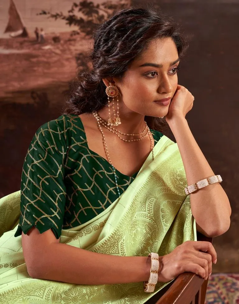 Pista Green Silk Plain Sarees