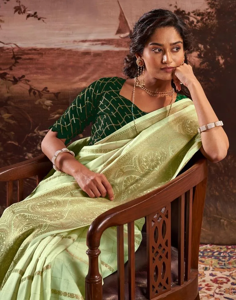 Pista Green Silk Plain Sarees