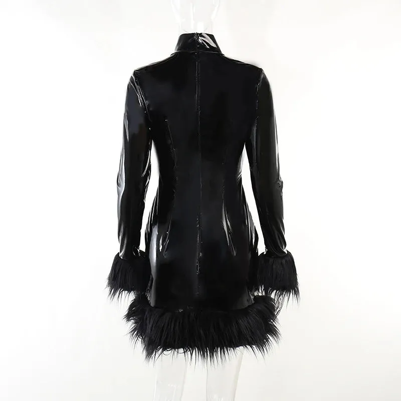 PU Leather Feathers Mini Bodycon Dress