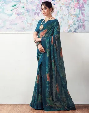 Rama Blue Georgette Printed Sarees