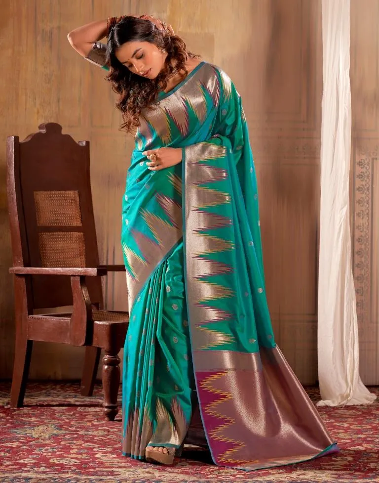 Rama Green Silk Woven Sarees