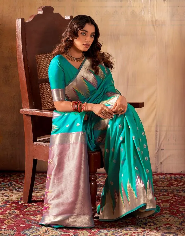 Rama Green Silk Woven Sarees