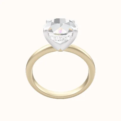 Rounded Solitaire Engagement Ring With V Prong with Hidden Halo Head