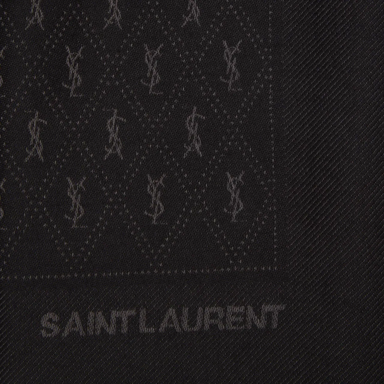 SAINT LAURENT Logo Fringed Scarf - Black 1061