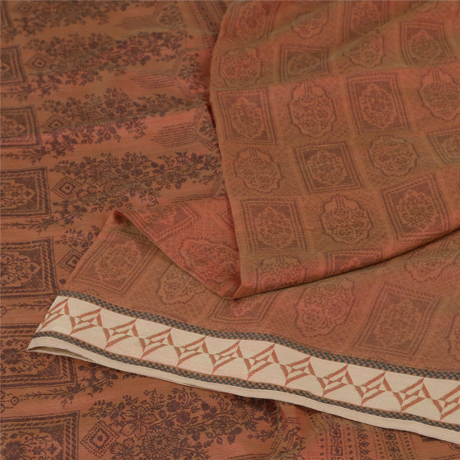 Sanskriti Vintage Brown Sarees 100% Pure Silk Printed Sari Craft 5 Yard Fabric