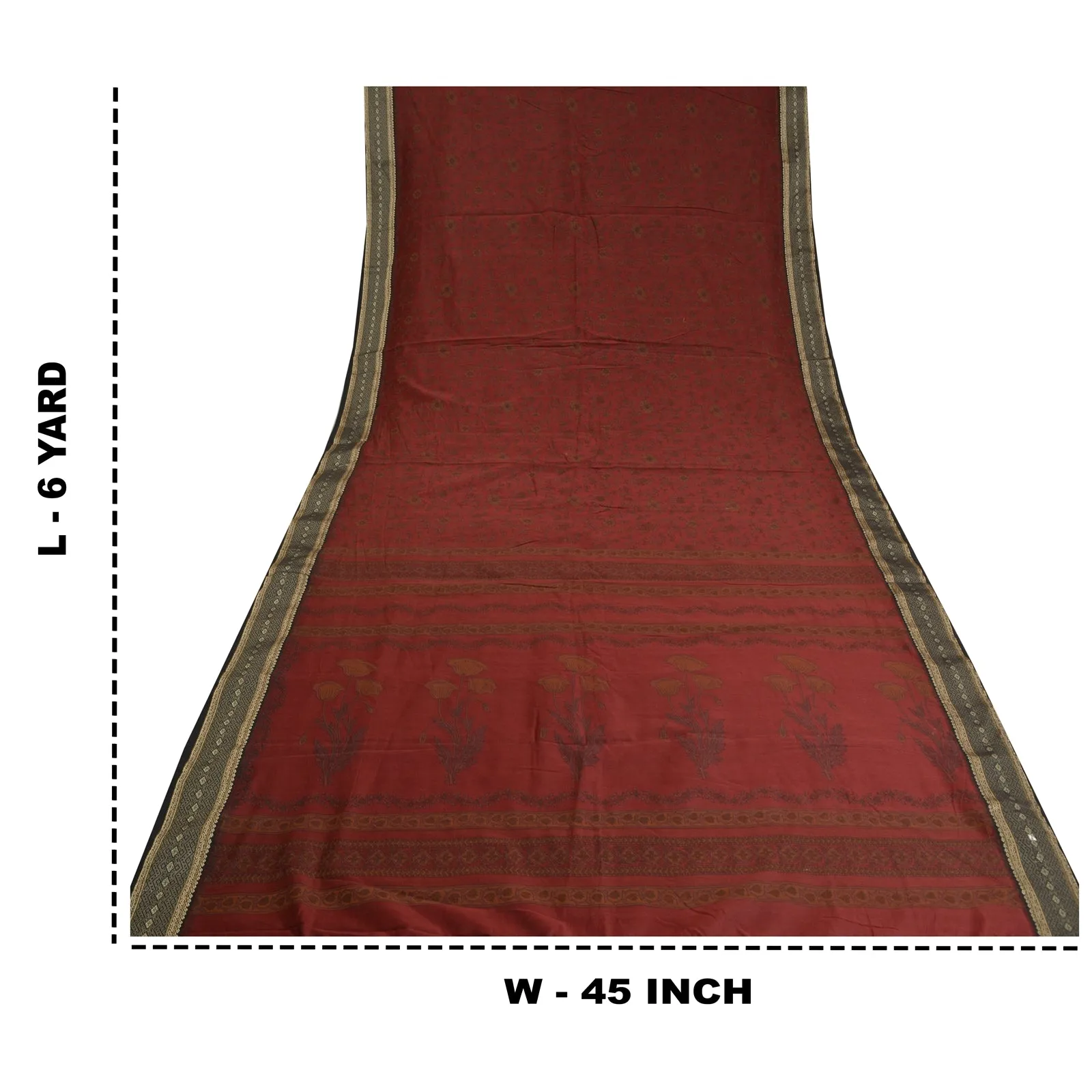 Sanskriti Vintage Dark Red Sarees Pure Cotton Block Printed Premium Sari Fabric