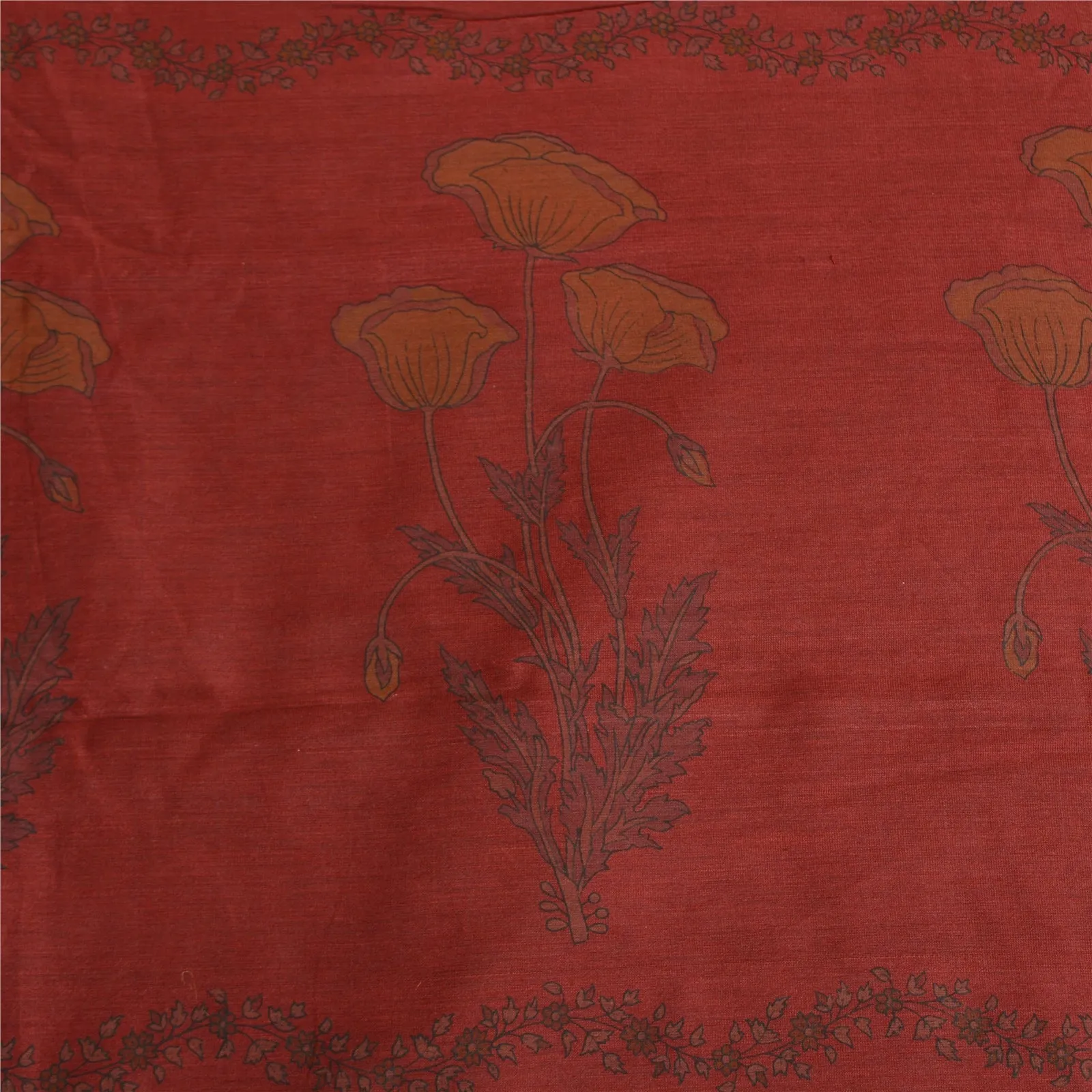 Sanskriti Vintage Dark Red Sarees Pure Cotton Block Printed Premium Sari Fabric