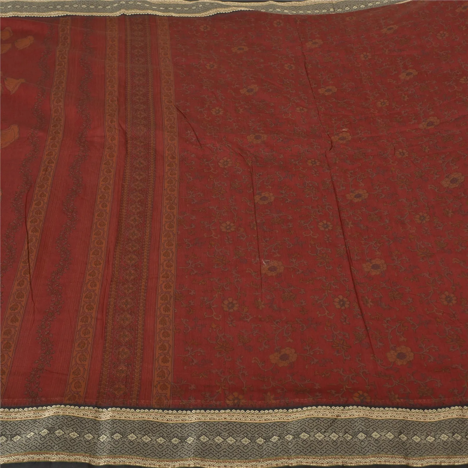 Sanskriti Vintage Dark Red Sarees Pure Cotton Block Printed Premium Sari Fabric