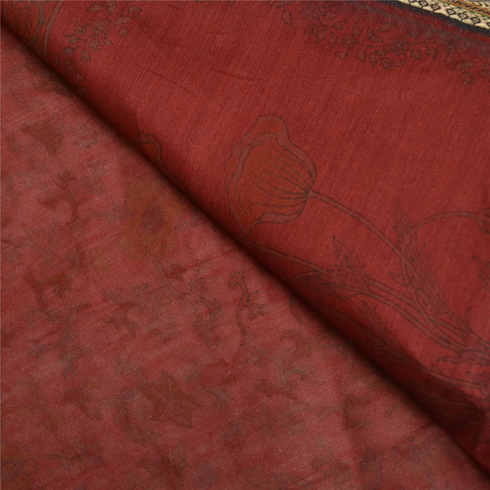 Sanskriti Vintage Dark Red Sarees Pure Cotton Block Printed Premium Sari Fabric