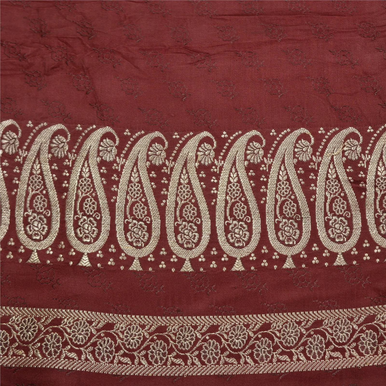 Sanskriti Vintage Dark Red Sarees Pure Silk Woven Brocade/Banarasi Sari Fabric