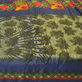 Sanskriti Vintage Green Indian Sarees Moss Crepe Printed Sari Soft Craft Fabric