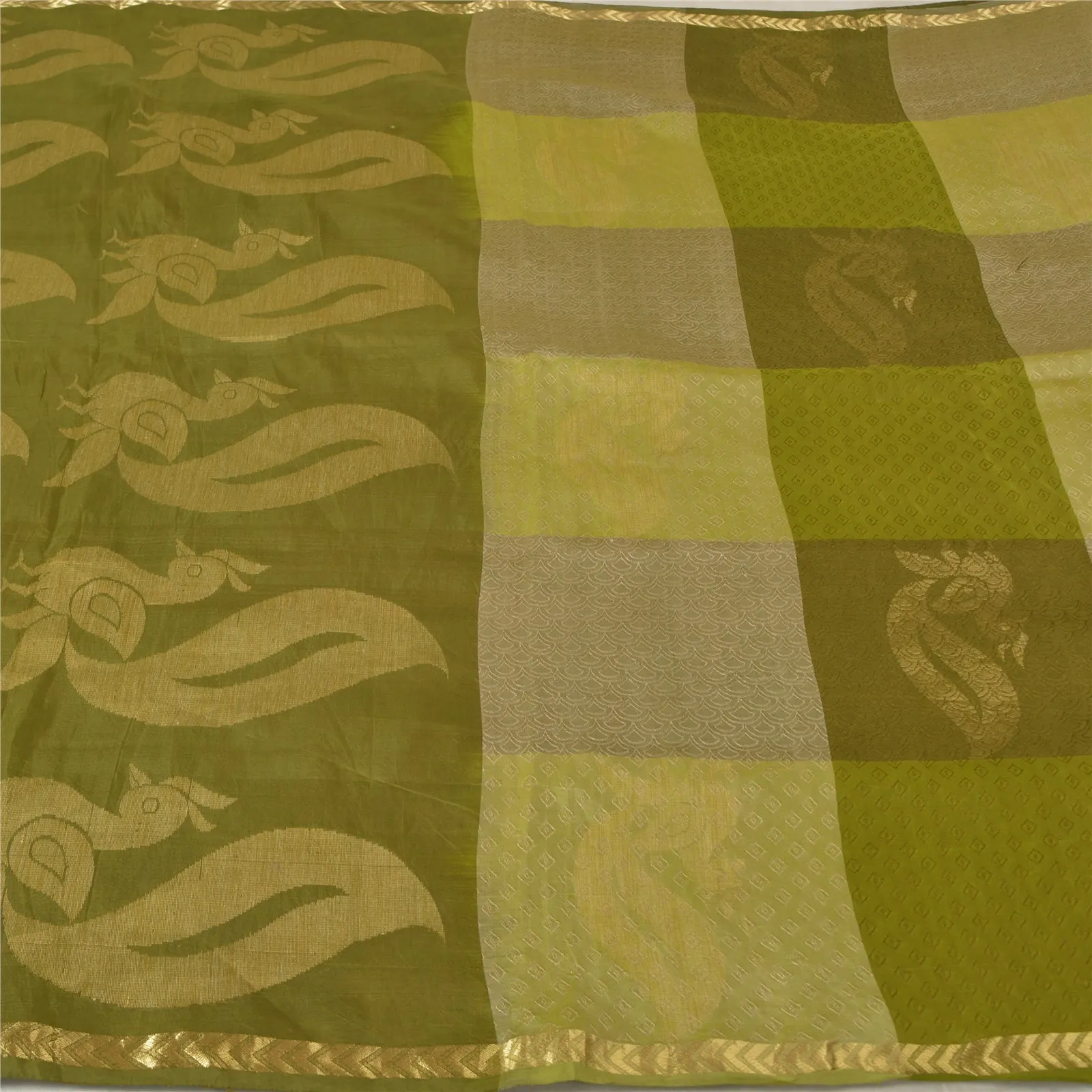 Sanskriti Vintage Green Sarees Pure Silk Woven Banarasi Peacock Sari Fabric