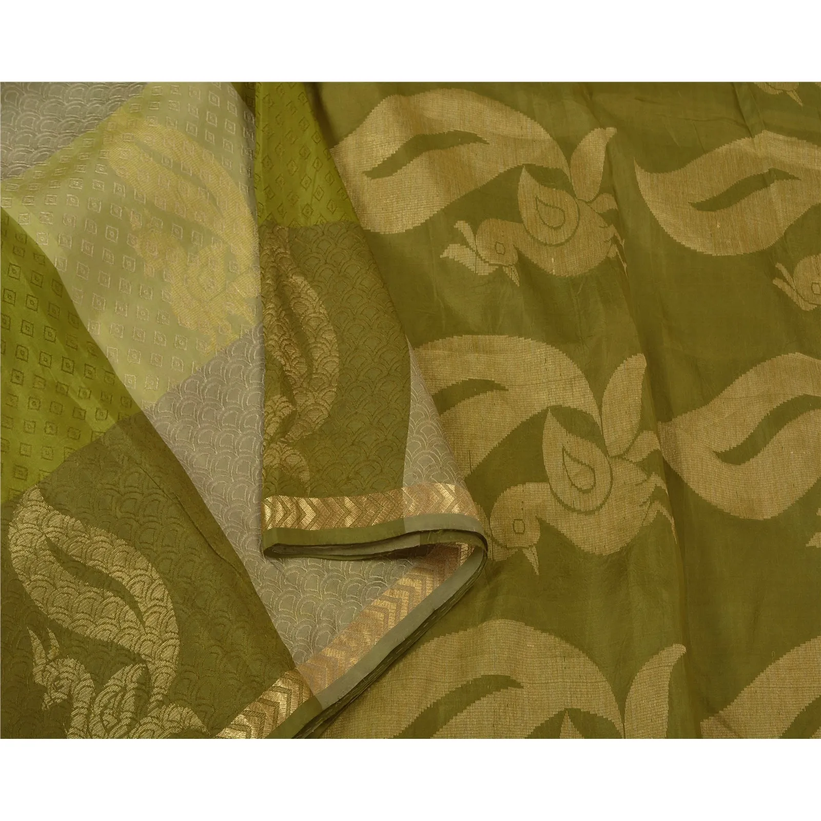 Sanskriti Vintage Green Sarees Pure Silk Woven Banarasi Peacock Sari Fabric