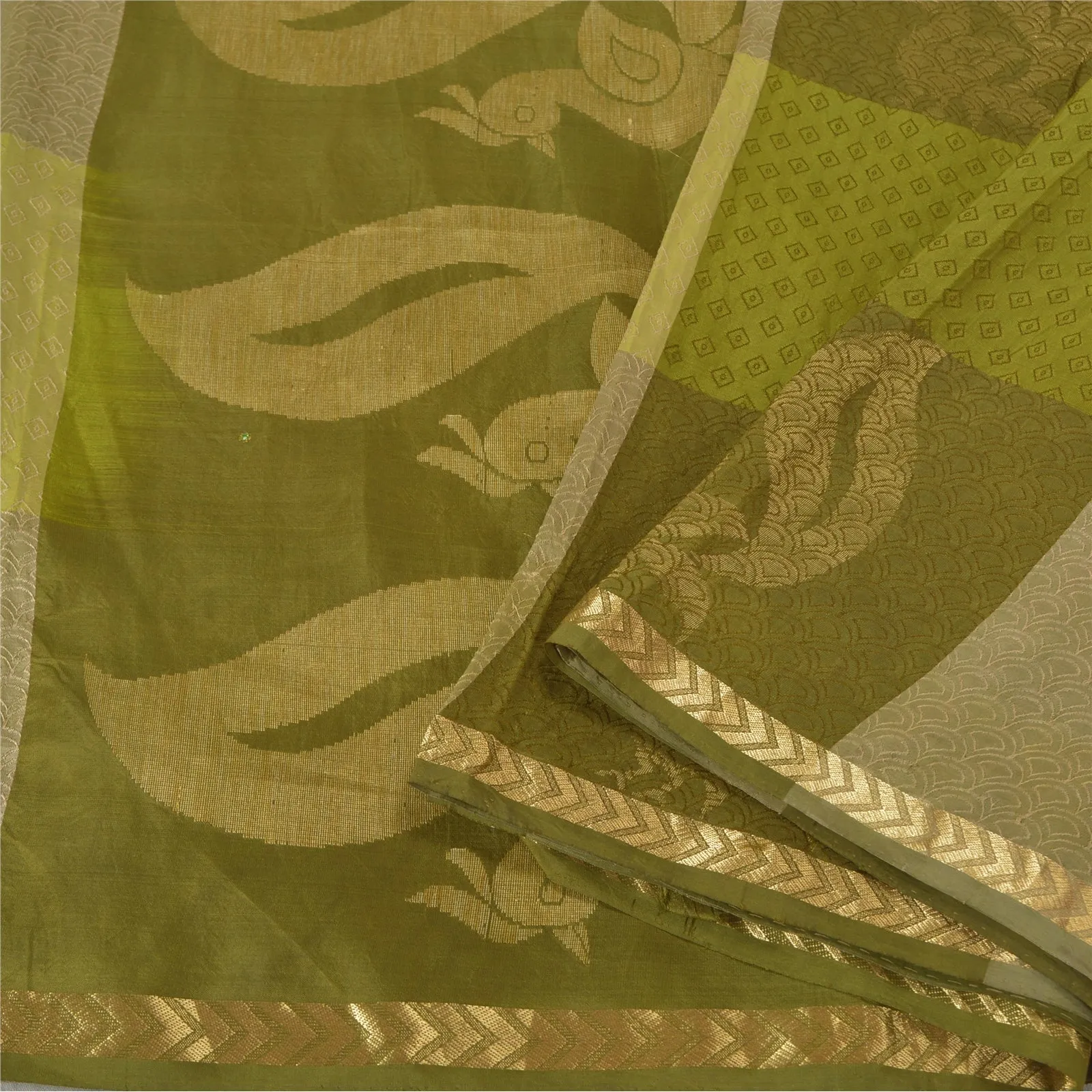 Sanskriti Vintage Green Sarees Pure Silk Woven Banarasi Peacock Sari Fabric