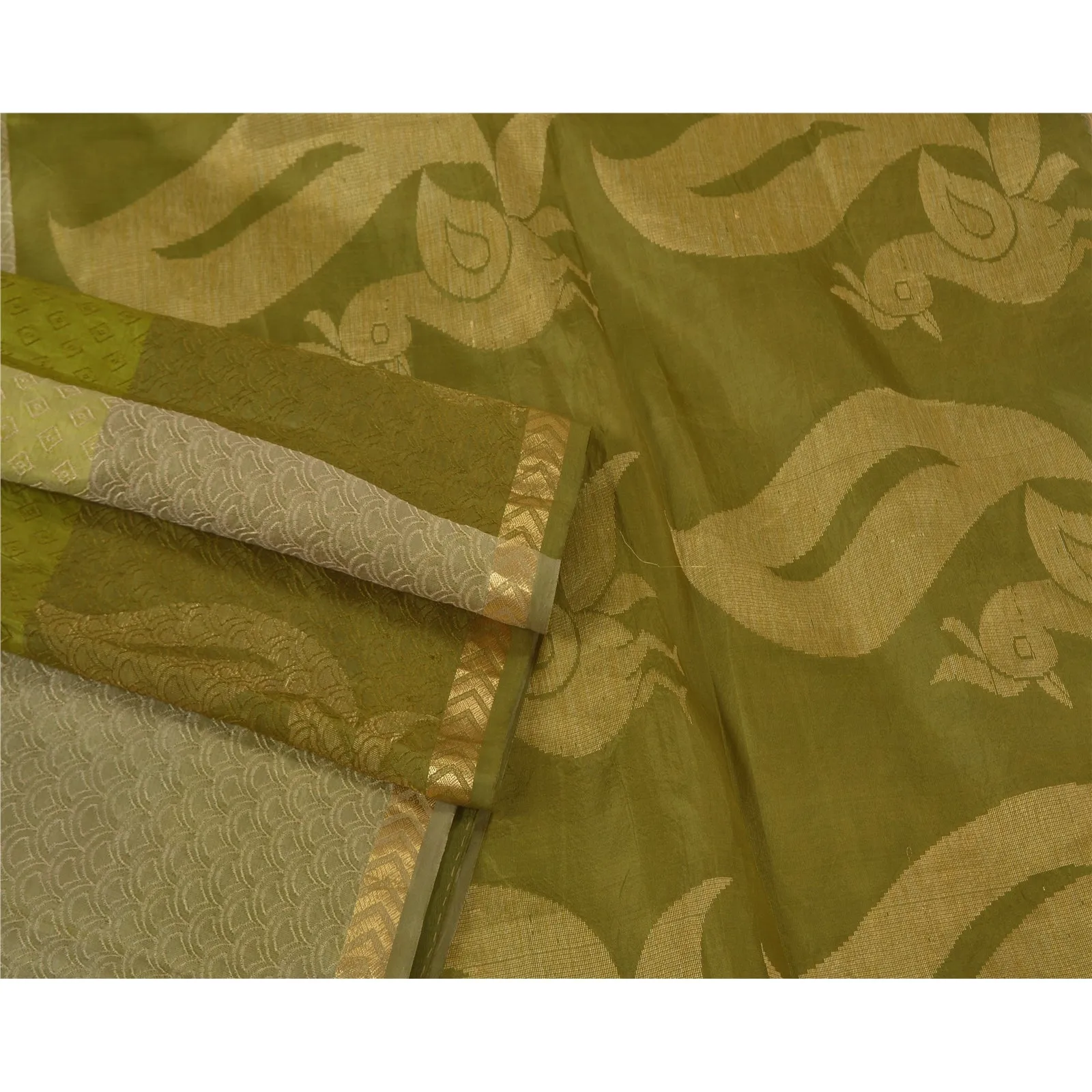 Sanskriti Vintage Green Sarees Pure Silk Woven Banarasi Peacock Sari Fabric