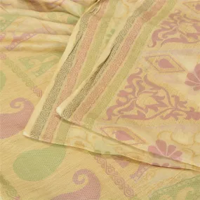 Sanskriti Vintage Ivory Indian Sarees 100% Pure Silk Woven Sari Craft Fabric