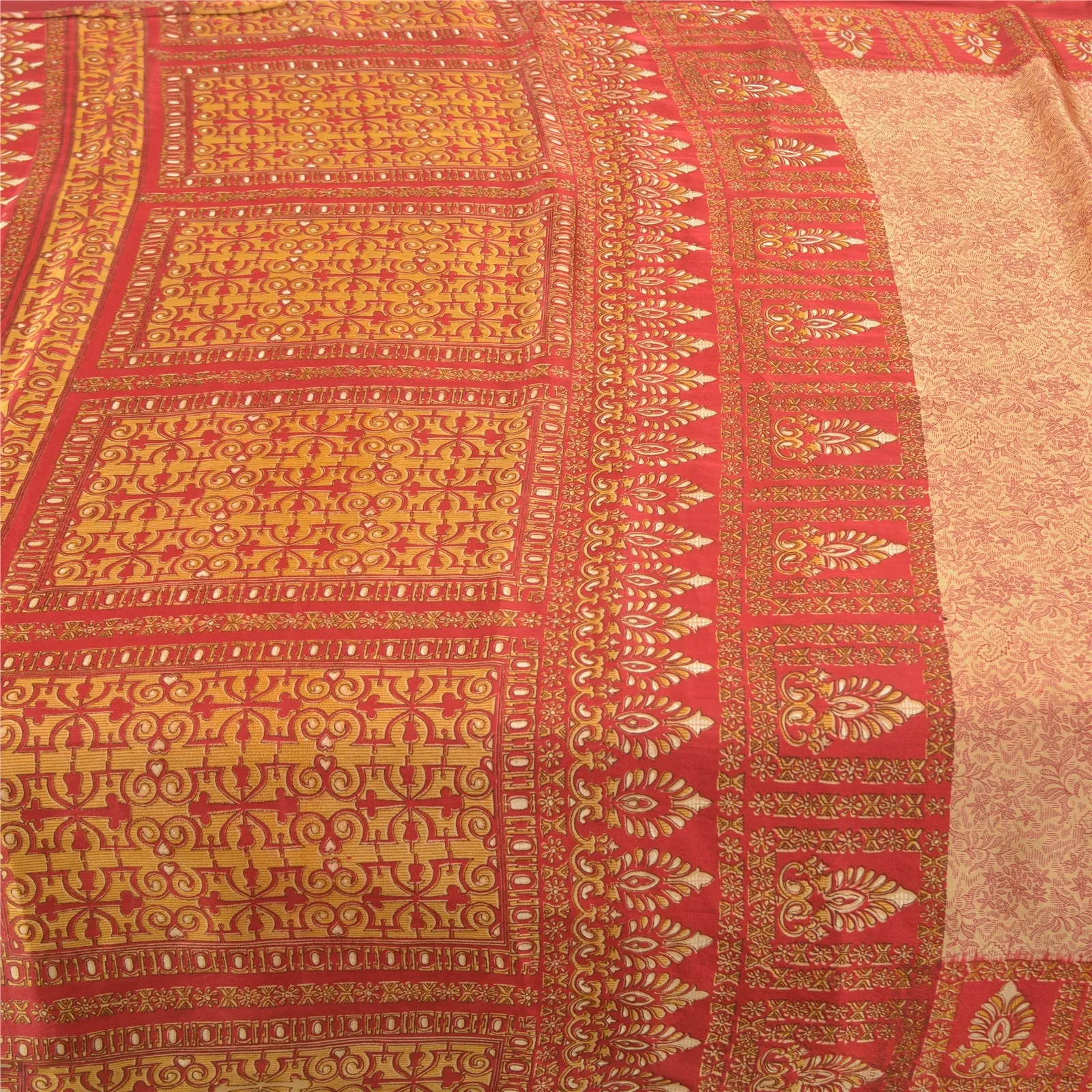 Sanskriti Vintage Peach Sarees Moss Crepe Printed Sari Soft Floral Craft Fabric