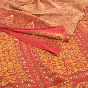 Sanskriti Vintage Peach Sarees Moss Crepe Printed Sari Soft Floral Craft Fabric