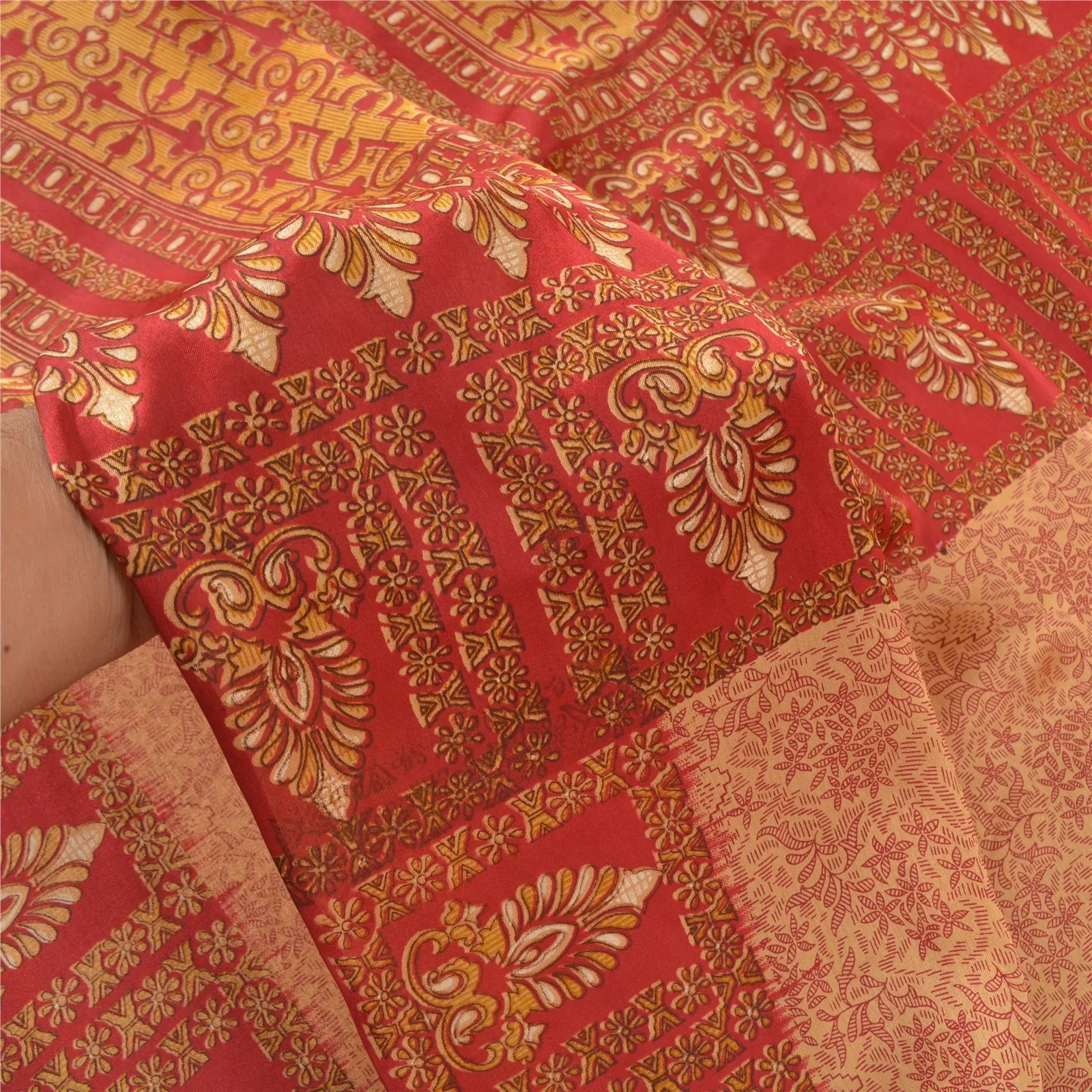 Sanskriti Vintage Peach Sarees Moss Crepe Printed Sari Soft Floral Craft Fabric