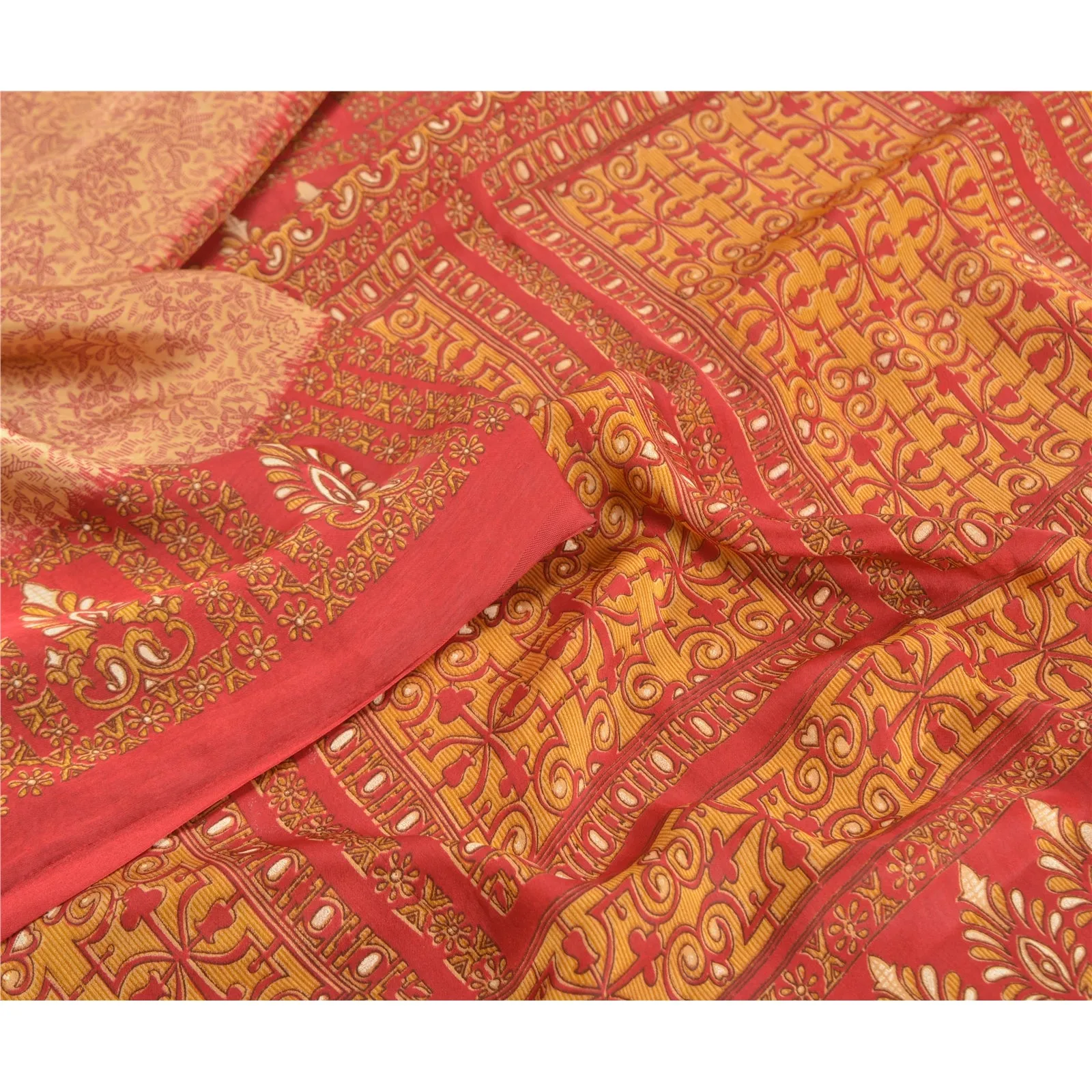 Sanskriti Vintage Peach Sarees Moss Crepe Printed Sari Soft Floral Craft Fabric