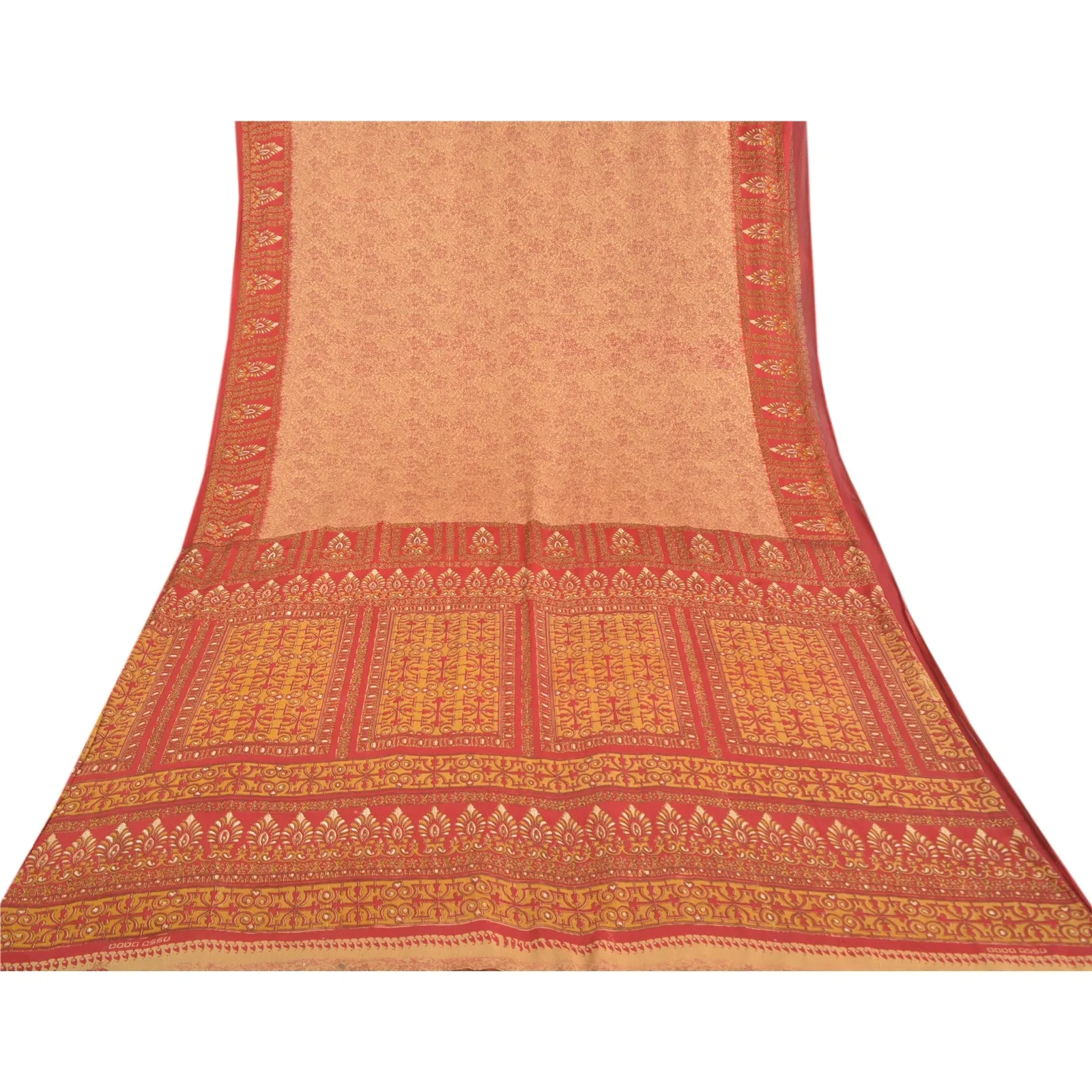 Sanskriti Vintage Peach Sarees Moss Crepe Printed Sari Soft Floral Craft Fabric