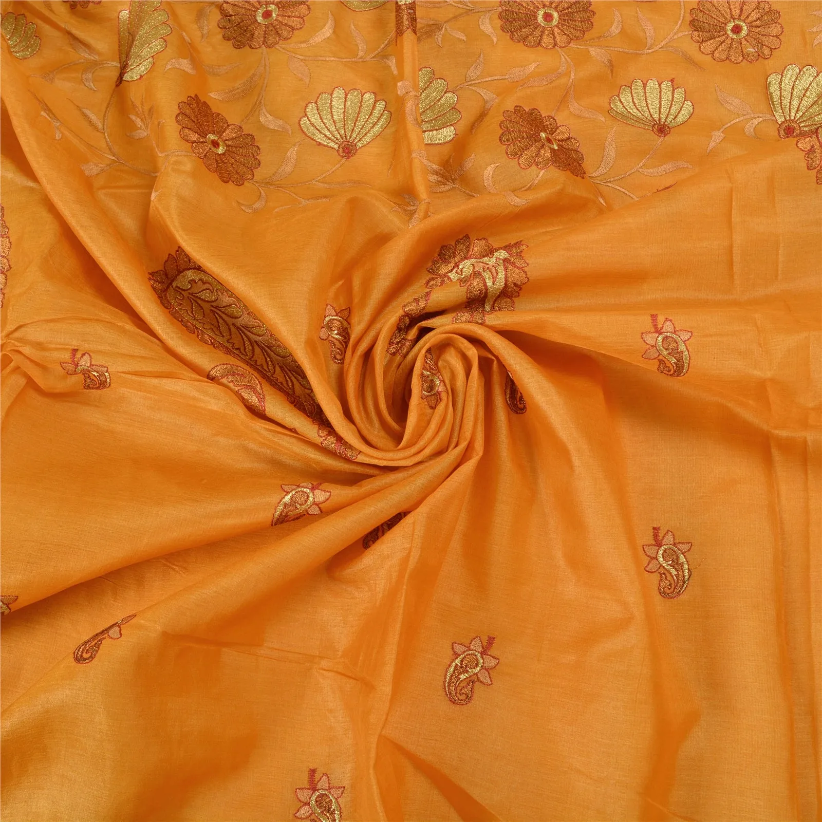 Sanskriti Vintage Saffron Sarees 100% Pure Silk Embroidered Premium Sari Fabric